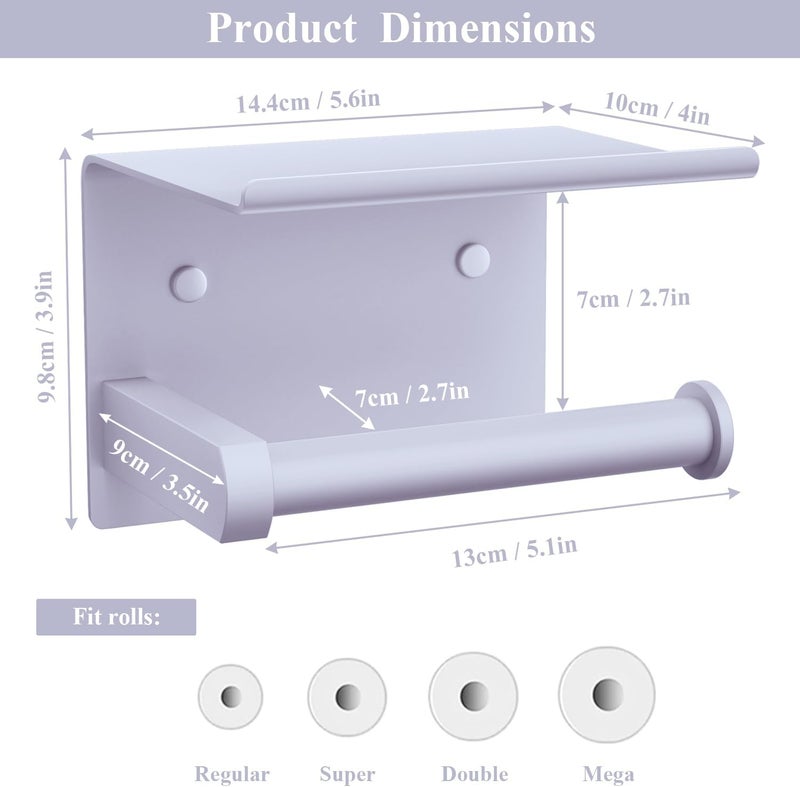 Tindbea Toilet Paper Holder with Shelf Adhesive or Screw Wall Mounted Toilet Paper Roll Dispenser Storage, Stainless Steel Bathroom Shelf Holder Accessories (Lavender Purple) - Image 3